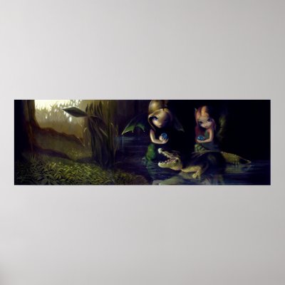 Alligator Magic ART PRINT fairy fantasy surrealism by strangeling