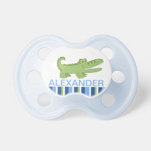 Alligator Personalized Baby Pacifier Green/Blue Zazzle
