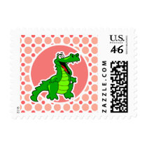 Alligator; Pink & Coral Polka Dots Stamps