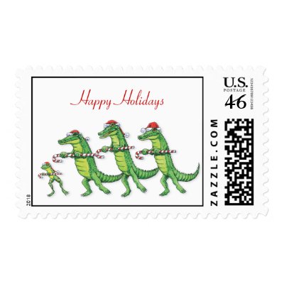 Alligators & Frog Christmas Postage Stamp by routhcollection