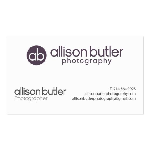 Allison Butler Photography Business Card Template (front side)