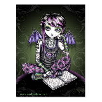myka, jelina, ally, faerie, fairie, fairy, faery, fae, emo, traditional, tatttoos, book, ipod, bat, wings, gothic, angel, tattoo, teal, purple, magical, guardian, butterfly, art, Postcard with custom graphic design