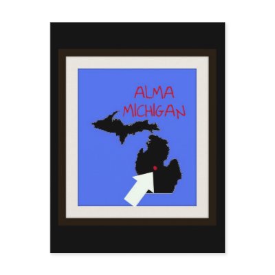 Alma Michigan Map Postcards by Graphix_Vixon