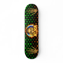Alma skull real fire and flames skateboard design.