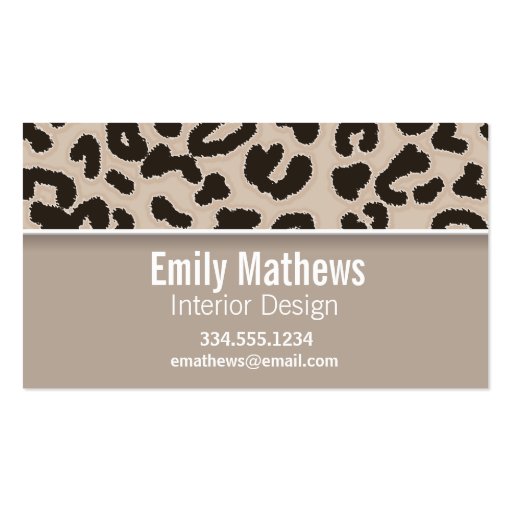 Almond Color Leopard Animal Print; Personalized Business Card Template (front side)