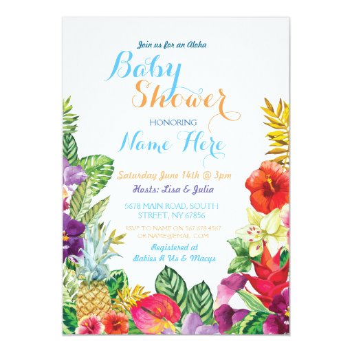 Aloha Baby Shower Tropical Luau Boy Blue Invite Zazzle