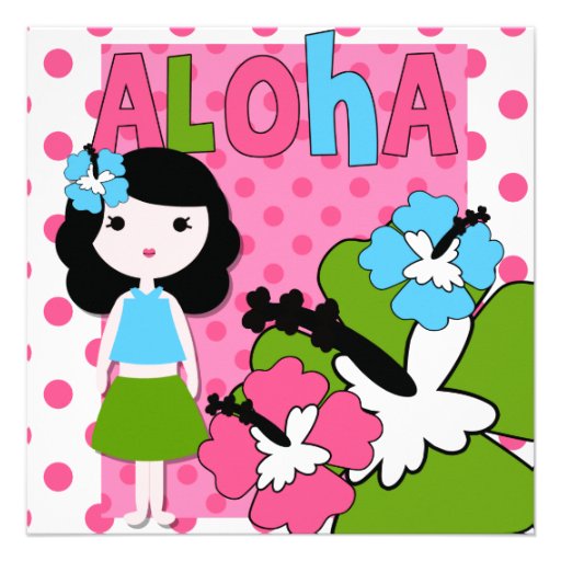 Aloha Birthday (Black Hair Girl) Invitation