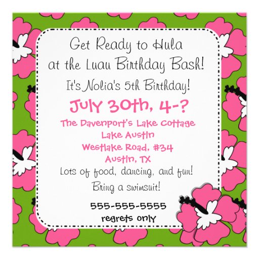 Aloha Birthday (Black Hair Girl) Invitation