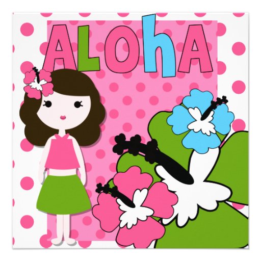 Aloha Birthday (Brown Hair Girl) Invitation
