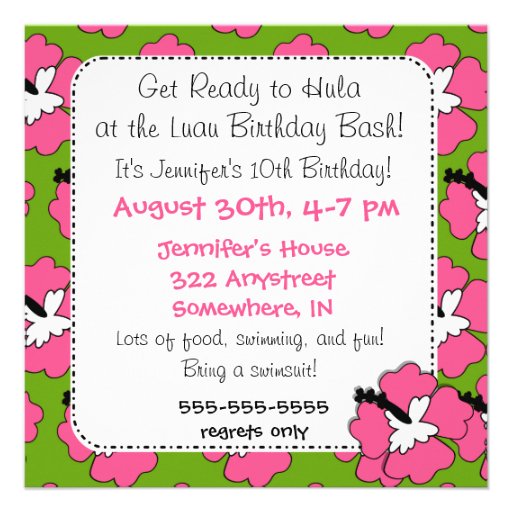 Aloha Birthday (Brown Hair Girl) Invitation