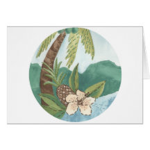 Aloha Coconut, Pineapple, Hibiscus Design Greeting Cards