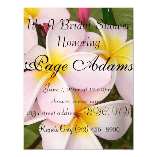 Aloha Hawaiian Frangipani Blossoms Bridal Shower Personalized Invite