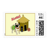 Aloha! Hawaiian Pug Postage Stamps