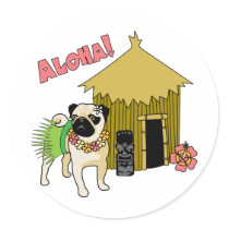 Aloha! Hawaiian Pug Stickers