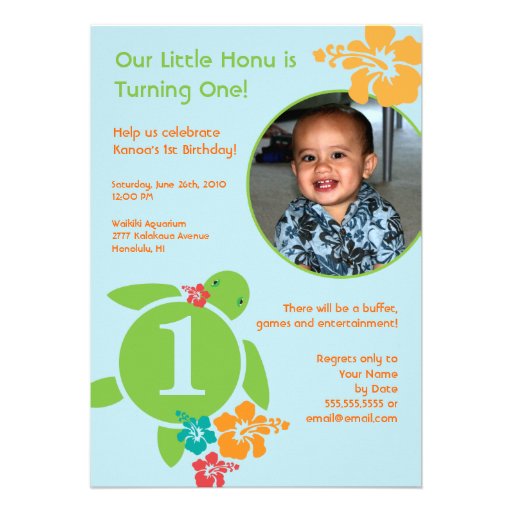 Aloha Honu Custom Photo Card Birthday Invitation (front side)