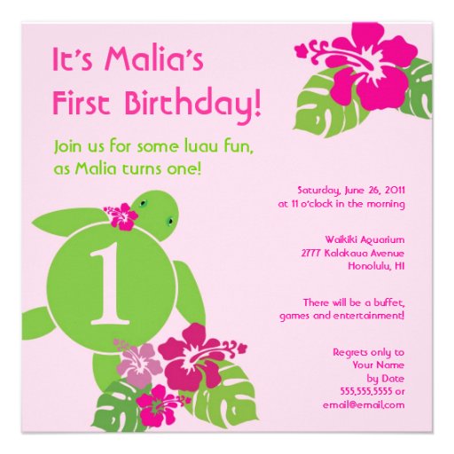 Aloha Honu First Birthday Luau Invitation (front side)