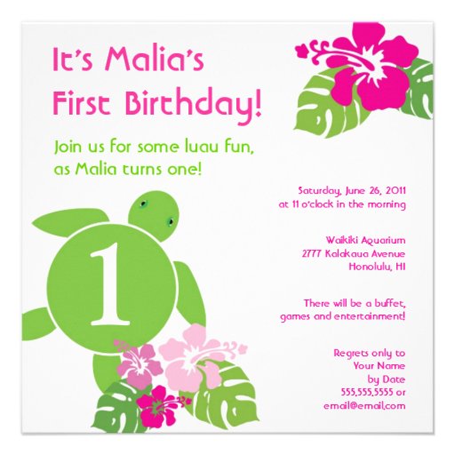 Aloha Honu First Birthday Luau Invitation