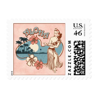 Aloha Hula Girl Postage by pinkinkart