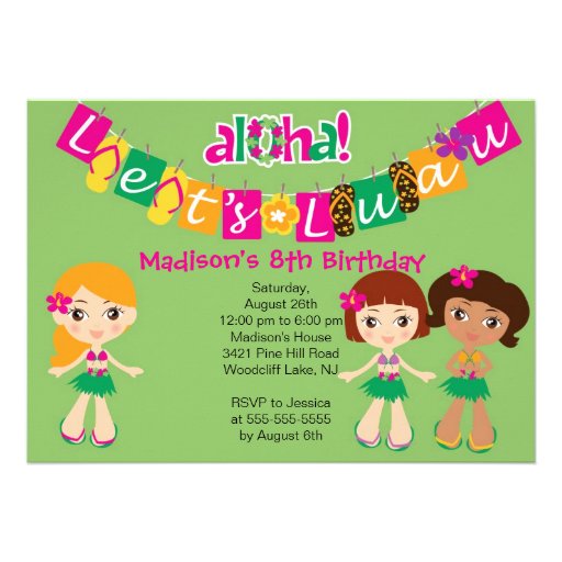 Aloha Little Luau Party Birthday Invitation