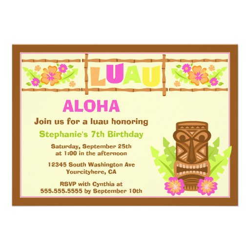 Aloha luau hibiscus cute birthday party invitation (front side)