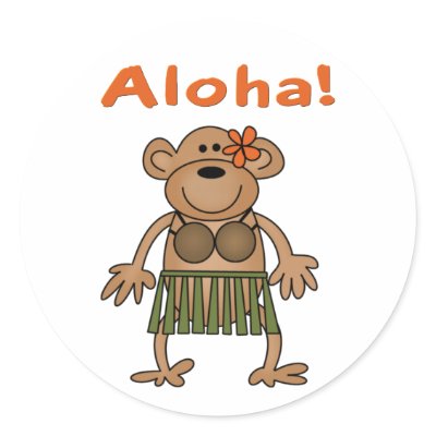 Aloha Monkey Round Stickers by cooltees