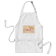 Aloha on a sandy beach with seashells aprons