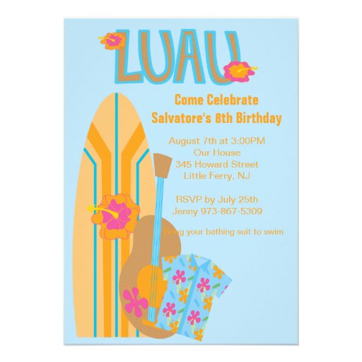 Aloha Surf Board Hawaiian Birthday Invitation