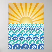 Along the Waves Blue Poster