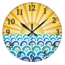 Along the Waves Blue Round Clock