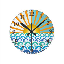 Along the Waves Blue Round Wall Clock