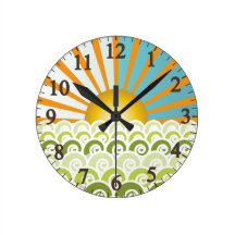 Along the Waves Green Round Wall Clock
