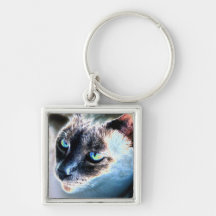 Aloof Siamese Cat Altered Premium Square Keychain