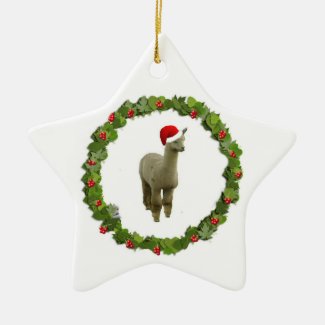 Alpaca Christmas Wreath Double-Sided Star Ceramic Christmas Ornament