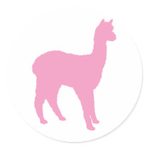 Alpaca Silhouette (in pink) Round Stickers