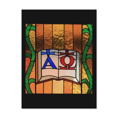 Alpha Omega Book Stained Glass Art Postcards by ultimateplaces