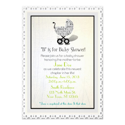 Alphabet Art Baby Carriage Shower Invites