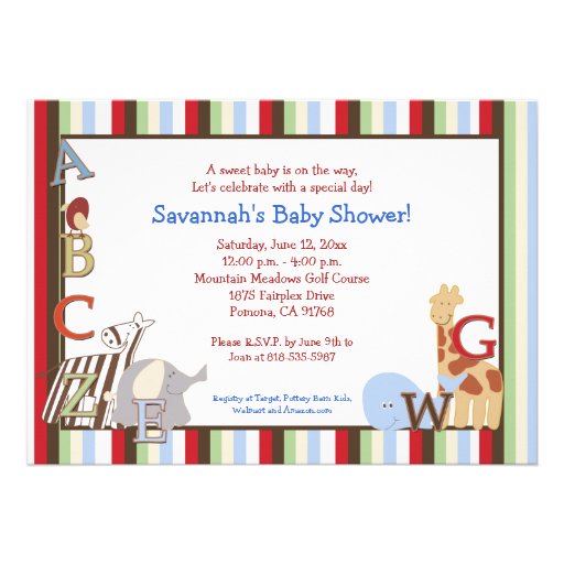 Alphabet Jungle Soup 5x7 Baby Shower Invitation from Zazzle.com