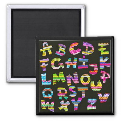 Alphabet letters colourful black patterns fun part fridge magnets by 