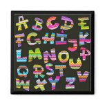Alphabet letters colourful black patterns fun part fridge magnets