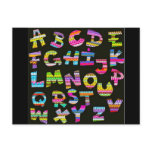 Alphabet letters colourful black patterns fun part postcard