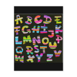Alphabet letters colourful black patterns fun part postcards