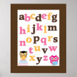 Alphabet Poster for Nursery Pink Owls posters