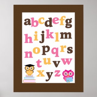 Alphabet Poster for Nursery Pink Owls Alphabet Poster for Nursery Pink Owls