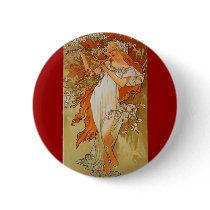Alphonse Mucha - Art Nouveau - Spring Pinback Buttons