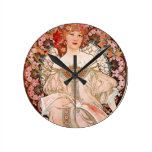 Alphonse Mucha: Daydream (Rêverie) Round Clock