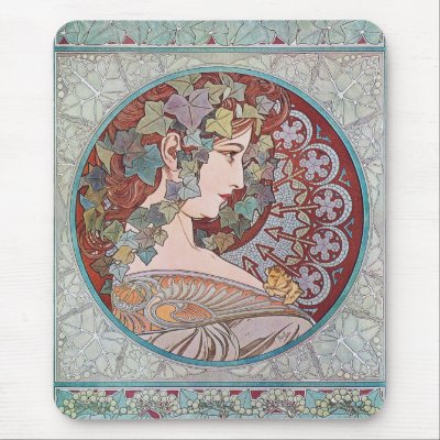 Alphonse Mucha Ivy Art Nouveau Mousepad Mouse Pad by imagina