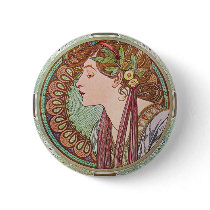 Alphonse Mucha Laurel Art Nouveau Button Pin