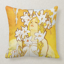 Alphonse Mucha Lily Pillow