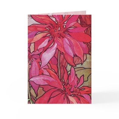 Alphonse Mucha Poinsettias Custom Christmas Card by imagina