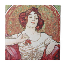 Alphonse Mucha Ruby Ceramic Tile